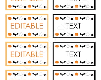 Editable Halloween Labels – Cute Ghost Bat Pumpkin Name Tags or Treat Bag Tags – PowerPoint & PDF – Classroom or Party Printable