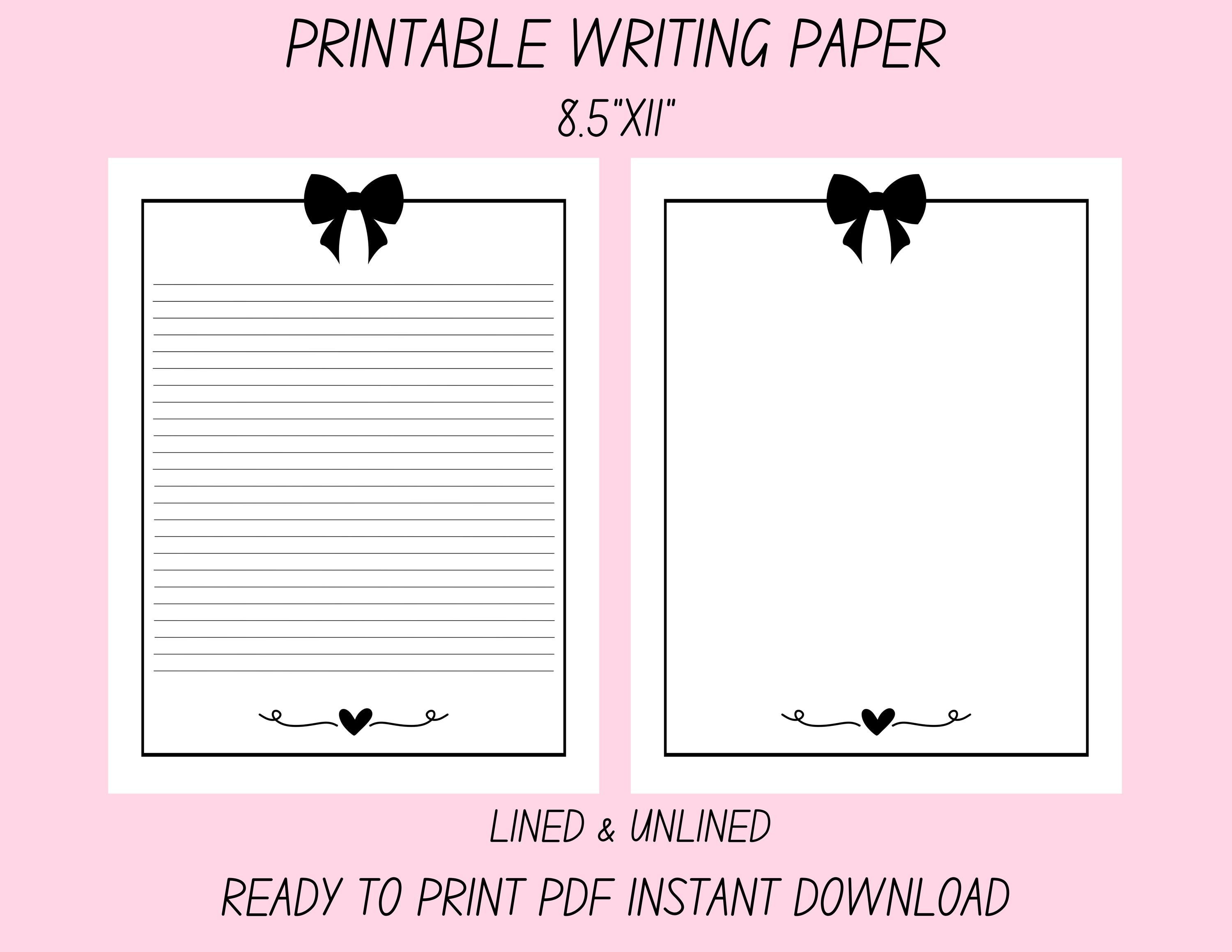 Bow Themed Lined & Blank Writing Paper | 8.5