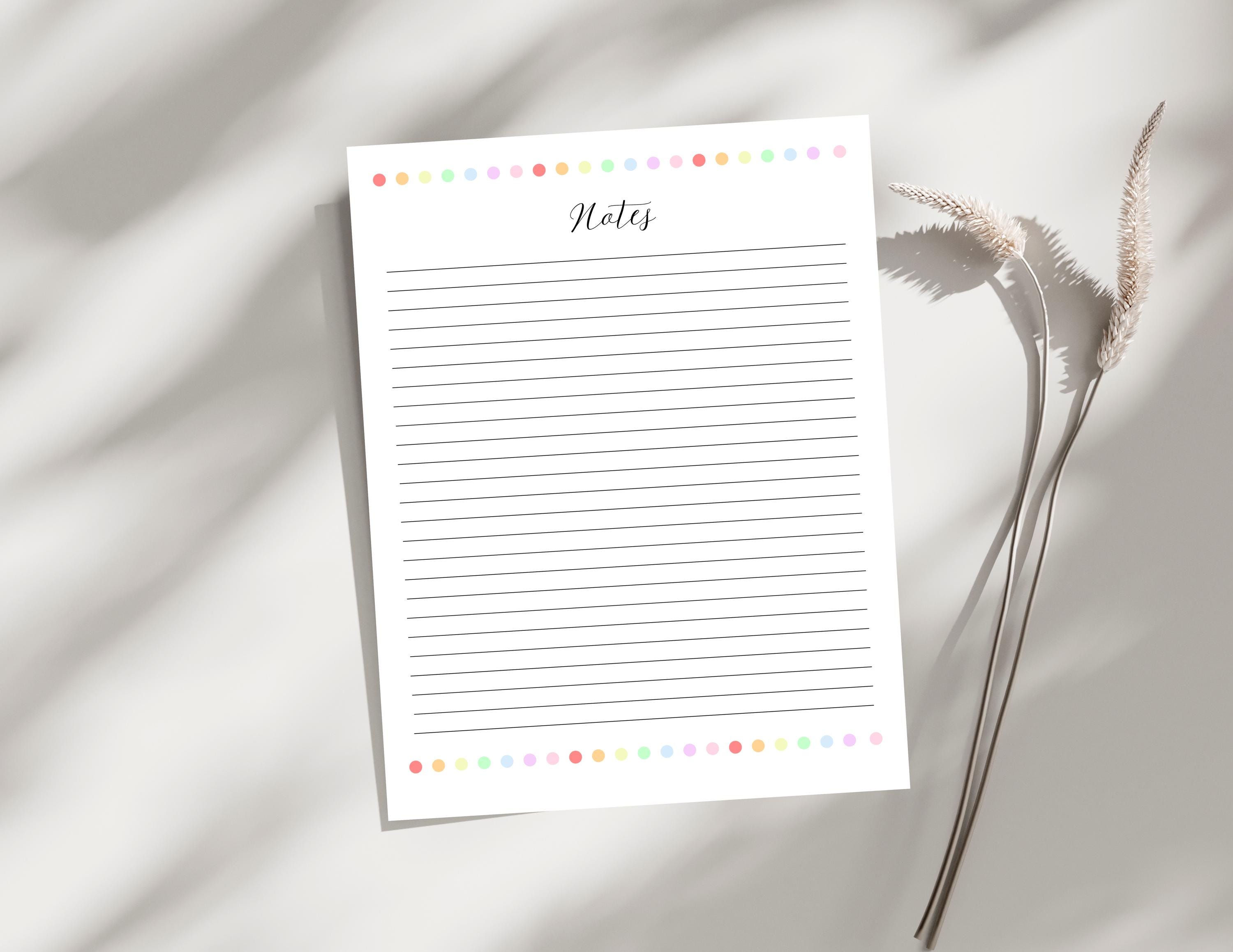 Pastel Notes Page - Printable Lined Paper - 8.5"x11" PDF - Instant ...
