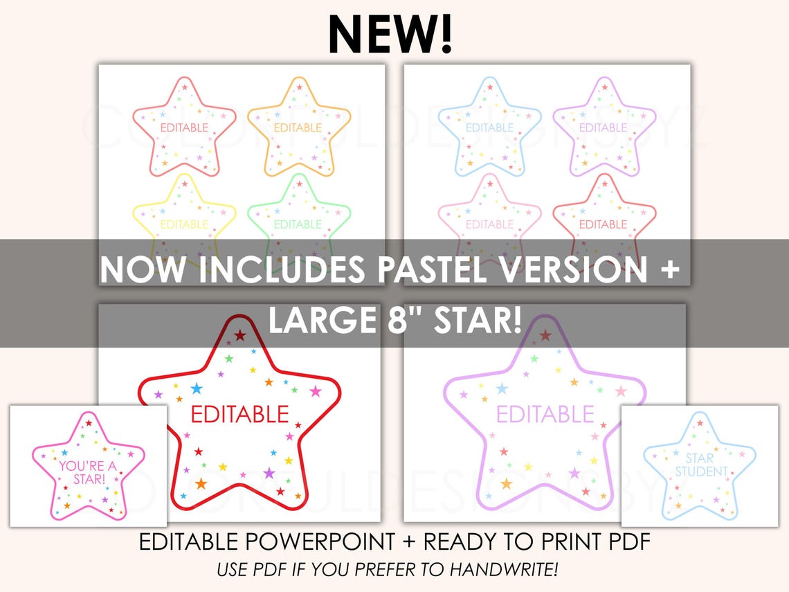 Editable Star Name Tags | 4 per Page | Powerpoint Template for Teachers ...