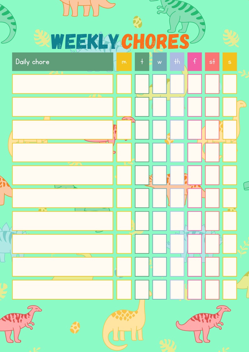 Printable Chore Chart- Kids Allowance Tracker - Kids Routine - Kids ...