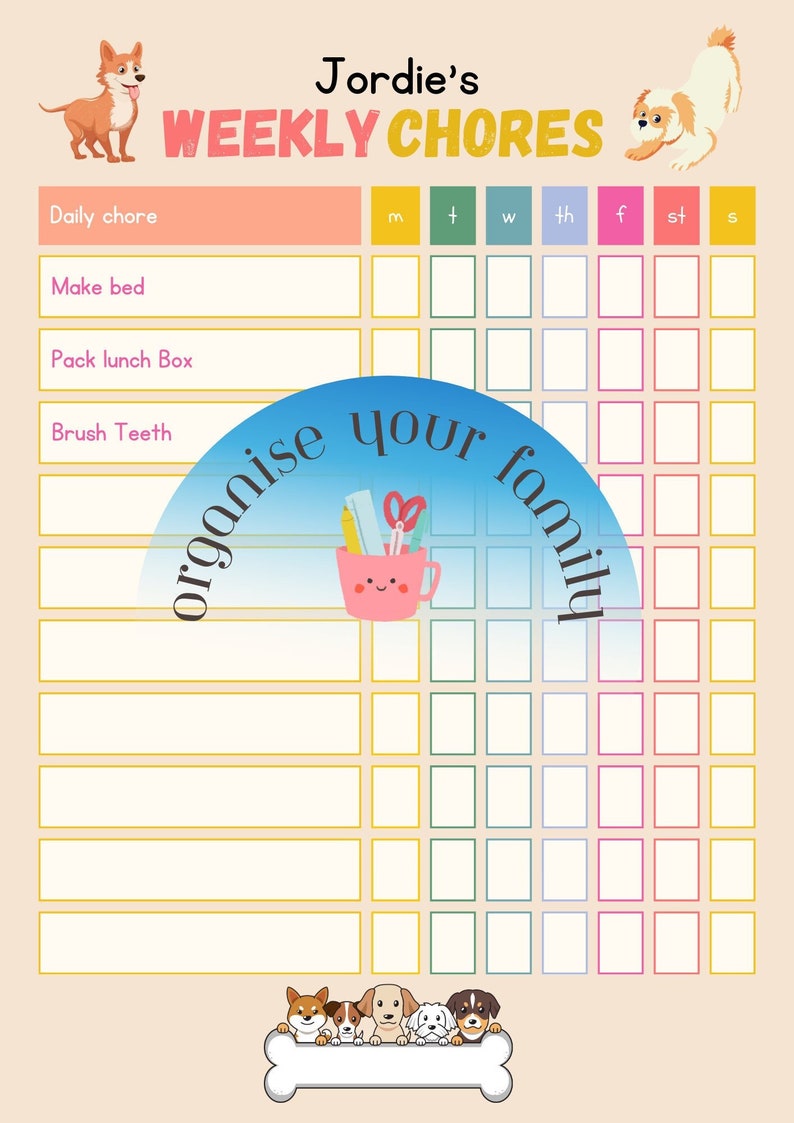 Printable Chore Chart Kids Allowance Tracker Kids Routine Pocket Money ...