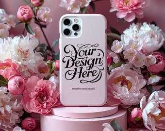 Floral Smartphone Case Mockup, Phone Case Mockup, Blank White iPhone Phone Cover Mock Up, Smartphone Phone Case Mockup