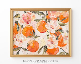 Printable Wall Art - Citrus Bloom Elegance - Orange, White, Joyful Vibrance - Digital Print