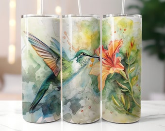 Hummingbird Watercolor 20oz Tumbler Straight & Tapered Sublimation Design PNG Instant Download