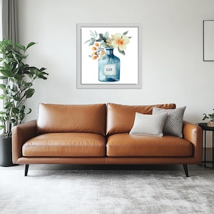 Watercolor Gin Bottle with Flowers – Elegant Art Print | Gin Print | Alcohol | Trendy Wall Art | Living Room Print | Gin Poison Poster Art