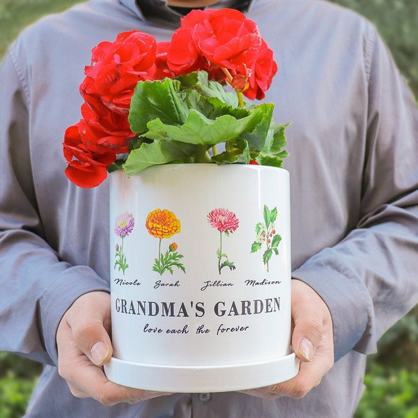 Maceta personalizada/Maceta de flores de nacimiento/Jardín de la abuela/Regalo para la abuela/Regalo del Día de la Madre/Maceta de flores/Planta de alfarero