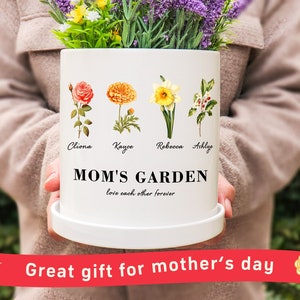 Cadeau de grand-mère, pot de fleur pour le mois de naissance, pot de plante personnalisé, cadeaux personnalisés pour maman, cadeaux jardin de grand-mère, cadeaux de fête des mères, pot de fleur image 1