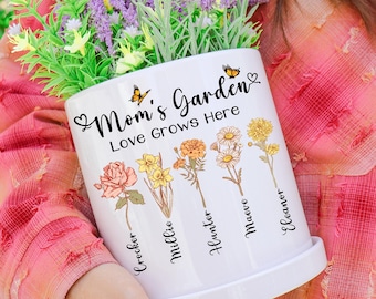 Grandma's Garden Birth Flower Pot, Personalized Mother’s Day Planter, Birthday Gift for Mom from Daughter, Keepsake Gift