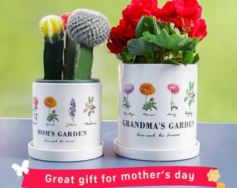 Cache-pot personnalisé|Pot de fleur de naissance|Jardin de grand-mère|Cadeau pour grand-mère|Cadeau de fête des mères|Pot de fleur|Plante de potier