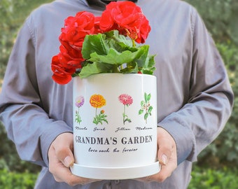 Personalized Plant Pot|Birth Flower Plant Pot|Grandma&#39;s Garden|Gift for Grandma|Mother&#39;s Day Gift|Flower Pot|Potter Plant