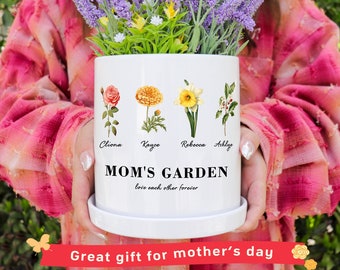 Cadeau personnalisé pour grand-mère, pot de fleur de naissance, jardin de grand-mère, fleur de naissance pour maman, cadeaux fille, grand-mère, cadeau de fête des mères