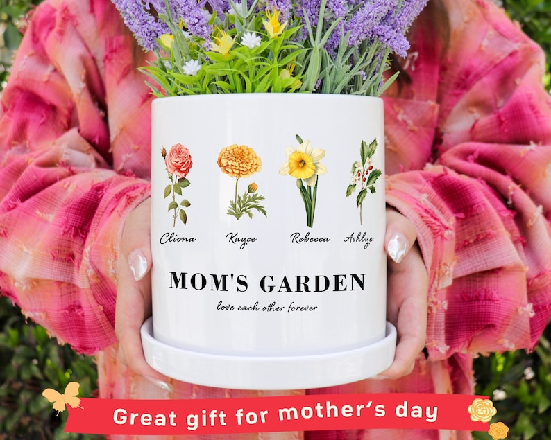 Personalized Gift for Grandma, Birth Flower Pot, Grandmas Garden, Birth flower Mom Gifts from Daughter, Nana's, Mother's Day gift image 1