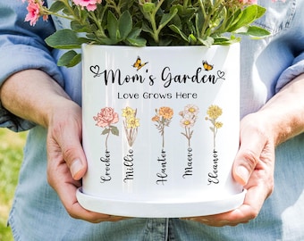Personalized Birth Flower Plant Pot, Grandma's Garden Gift,Birth Flower Mom Gifts from Daughter,Mothers Day Gifts