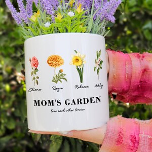 Jardín de la abuela, Regalo de la abuela, Maceta de flores personalizada, Regalos personalizados para mamá, Regalos de mamá de flores de nacimiento, Regalos del Día de la Madre imagen 2