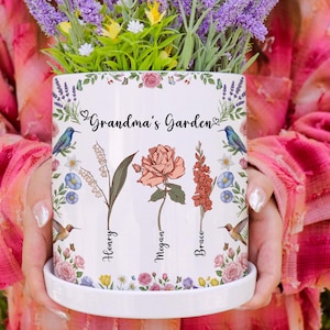 Cadeau de grand-mère, pot de fleur pour le mois de naissance, pot de plante personnalisé, cadeaux personnalisés pour maman, cadeaux jardin de grand-mère, cadeaux de fête des mères, pot de fleur