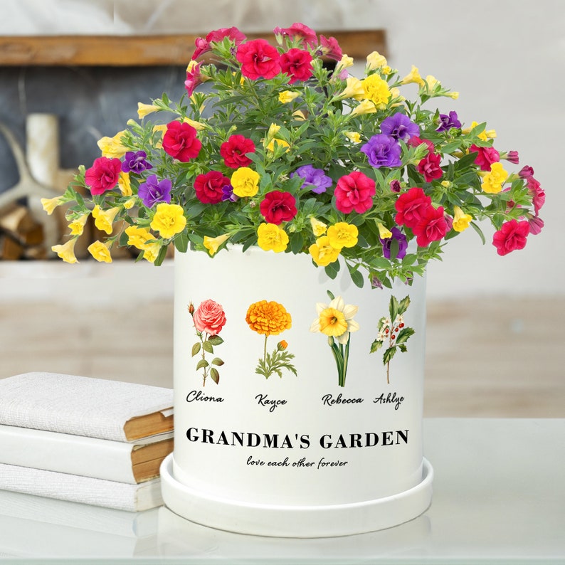 Cadeau de grand-mère, pot de fleur pour le mois de naissance, pot de plante personnalisé, cadeaux personnalisés pour maman, cadeaux jardin de grand-mère, cadeaux de fête des mères, pot de fleur image 7