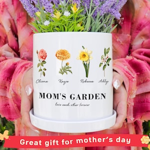 Jardín de la abuela, Regalo de la abuela, Maceta de flores personalizada, Regalos personalizados para mamá, Regalos de mamá de flores de nacimiento, Regalos del Día de la Madre imagen 1