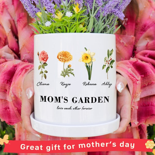 Grandma's Garden, Grandma Gift, Personalized Flower Plant Pot, Personalized Gifts for Mom, Birth Flower Mom Gifts, Mother's Day Gifts