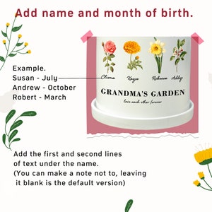 Cadeau de grand-mère, pot de fleur pour le mois de naissance, pot de plante personnalisé, cadeaux personnalisés pour maman, cadeaux jardin de grand-mère, cadeaux de fête des mères, pot de fleur image 5