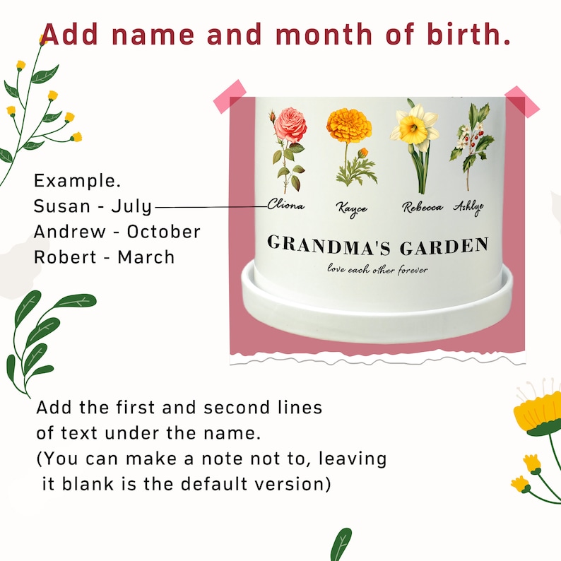 Cadeau de grand-mère, pot de fleur pour le mois de naissance, pot de plante personnalisé, cadeaux personnalisés pour maman, cadeaux jardin de grand-mère, cadeaux de fête des mères, pot de fleur image 5