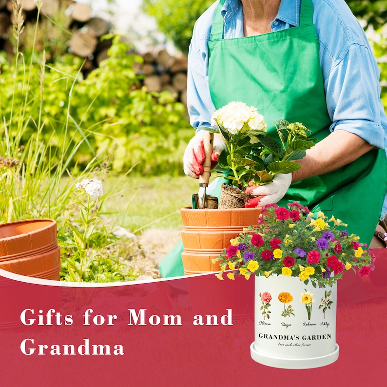 Personalized Gift for Grandma, Birth Flower Pot, Grandmas Garden, Birth flower Mom Gifts from Daughter, Nana's, Mother's Day gift image 9