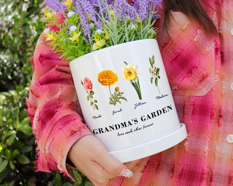 Personalized Gift for Grandma, Birth Flower Pot, Grandmas Garden, Birth flower Mom Gifts from Daughter, Nana's, Mother's Day gift image 5