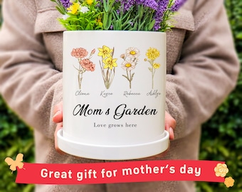 Personalized Flower Pot, Grandma&#39;s Garden Plant Pot,Grandma&#39;s Gift,Birth Flower Mom Gifts from Daughter,Mothers Day Gifts