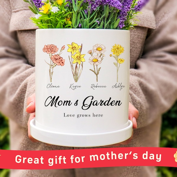 Pot de fleur personnalisé, pot de plante de jardin de grand-mère, cadeau de grand-mère, fleurs de naissance et cadeaux de sa fille, cadeaux pour la fête des mères