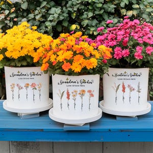 Grandma&#39;s Garden Birth Flower Pot, Personalized Gift for Mom or Nana, Custom Mother&#39;s Day Gift, Mini Plant Pot with Family Flowers