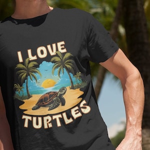 Artful Sea Turtle Lover Shirt, Reptile sea creature gift, Save the turtles, Sustainable, Eco-Friendly, I Love Turtles, Terrapin, Unisex Solid Black Blend