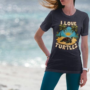 Artful Sea Turtle Lover Shirt, Reptile sea creature gift, Save the turtles, Sustainable, Eco-Friendly, I Love Turtles, Terrapin, Unisex Heather Navy