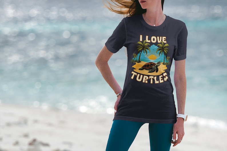 Artful Sea Turtle Lover Shirt, Reptile sea creature gift, Save the turtles, Sustainable, Eco-Friendly, I Love Turtles, Terrapin, Unisex Heather Navy