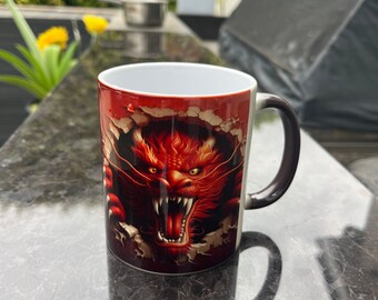 Red Chinese Dragon Mug, Heat Activation Chinese Magic Mug for Tea Lover, Color Changing Dragon, Artistic Dragon Design, 11 oz Coffee Cup