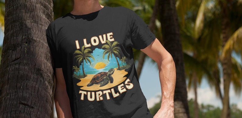 Artful Sea Turtle Lover Shirt, Reptile sea creature gift, Save the turtles, Sustainable, Eco-Friendly, I Love Turtles, Terrapin, Unisex Solid Black Blend