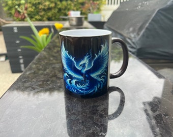 Blue Phoenix Magic Mug, Color Change Mug Phoenix Azure Heat Activation Mug for Him or Her, Collectible Coffee Mug, 11 oz Heat-Reactive Mug