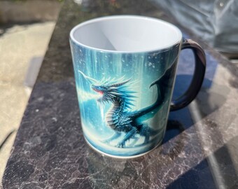 Frost Dragon Mug, Heat Activation Color Changing Color Morphing Magic Mug, Artful Design Mugful, Cool Dragon Gift, 11 oz