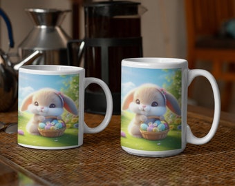 Female Bunny Mug, Easter Mug, Bunny Easter Decor, Bunny Easter Basket, Cute Easter Bunny Present, Easter Bunny Artwork Gift, 11 or 15 oz mug