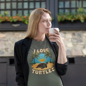 Artful Sea Turtle Lover Shirt, Reptile sea creature gift, Save the turtles, Sustainable, Eco-Friendly, I Love Turtles, Terrapin, Unisex Heather Military Green