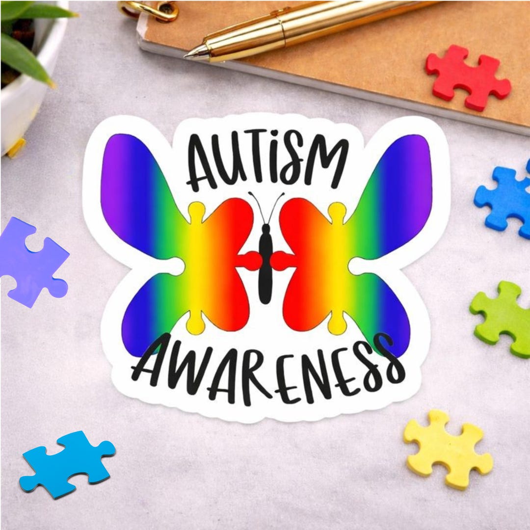 Autism Awareness Butterfly Sticker: Puzzle Piece Wings, Neurodiversity ...