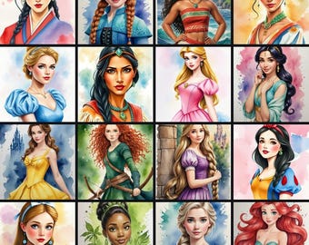Colección de acuarelas con imágenes de princesas