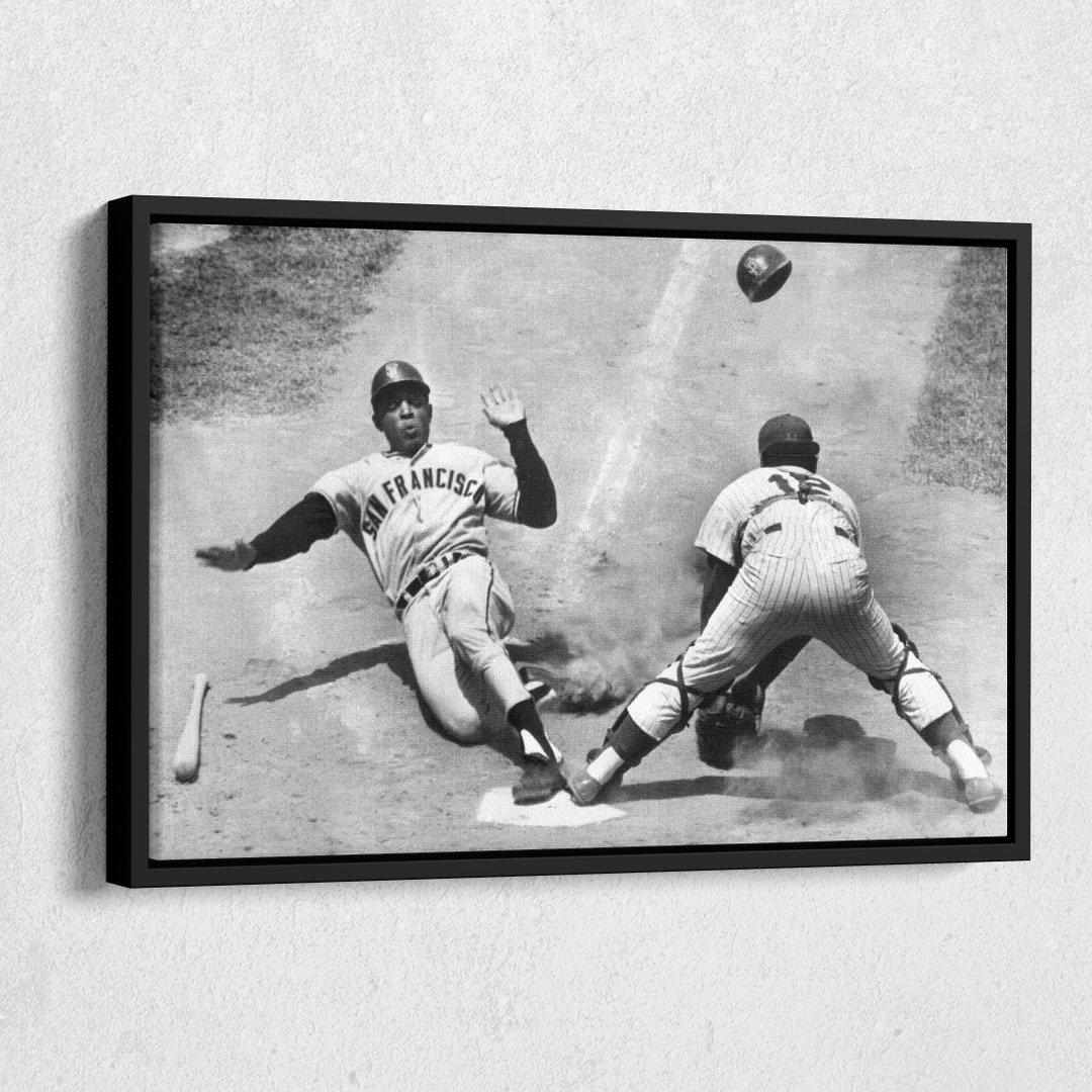 Willie Mays Sliding Into Home Plate Canvas Wall Art Home Decor Framed ...