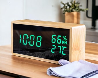 Black Wooden Alarm Clock LED Clock Digital Clock Wooden Clock Night Clock Table Clock Home Decoration Digital Alarm Bedside Clock Home Gift