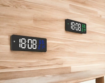 Reloj con espejo Reloj de pared LED digital grande Alarma de temperatura y humedad Reloj LED Reloj de cabecera Reloj de mesa Decoración del hogar Regalo para el hogar