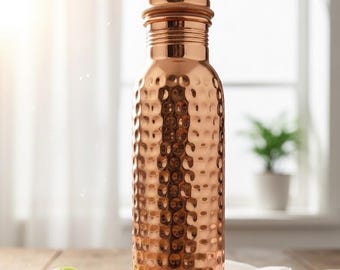 Botella de agua de cobre martillado 100 % puro / Botella ayurvédica / Recipiente hermético hecho a mano / Regalo para la salud y el bienestar