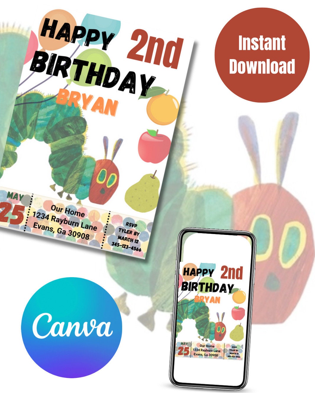Very Hungry Caterpillar Birthday Invitation