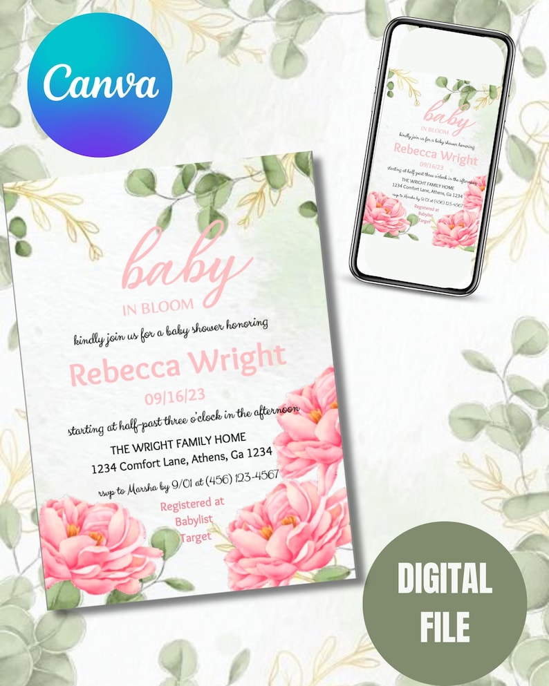 Floral Digital Baby Shower Invitation Template Etsy