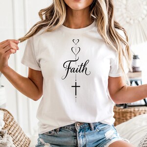 Faith Heart Cross Shirt  Christian Graphic Tee for Women, Religious T-Shirt, Inspirational Jesus Shirt, Minimalist Spiritual Apparel Gift