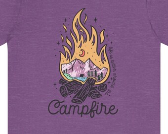 outdoors, camping, campfires, hiking, adventure, friends, gift for camping lover, weekend, couples camping Short Sleeve Tee