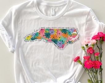 Short Sleeve Tee, North Carolina, NC, NC lover, gift for North Carolina lover, flowers, Mother's Day gift
